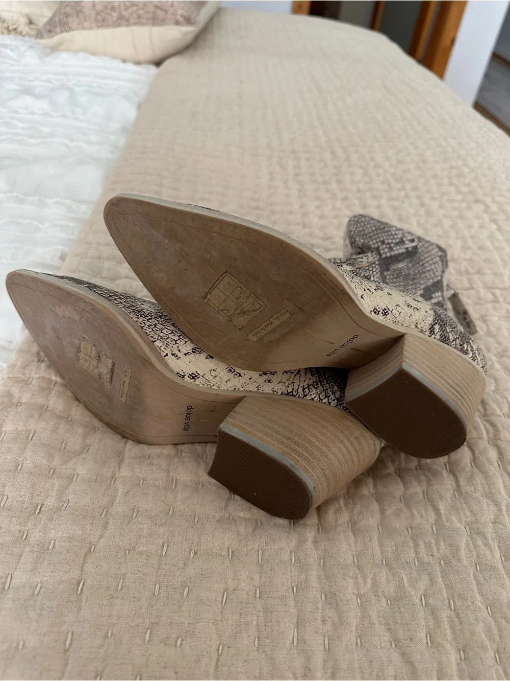 Dolce Vita Snake-Print Pointed Toe Ankle Booties in Neutral